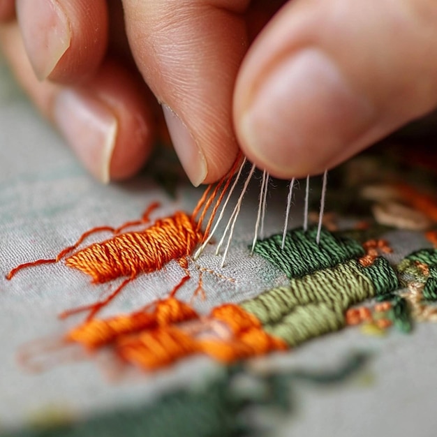 Zbliżenie haftu ręcznego